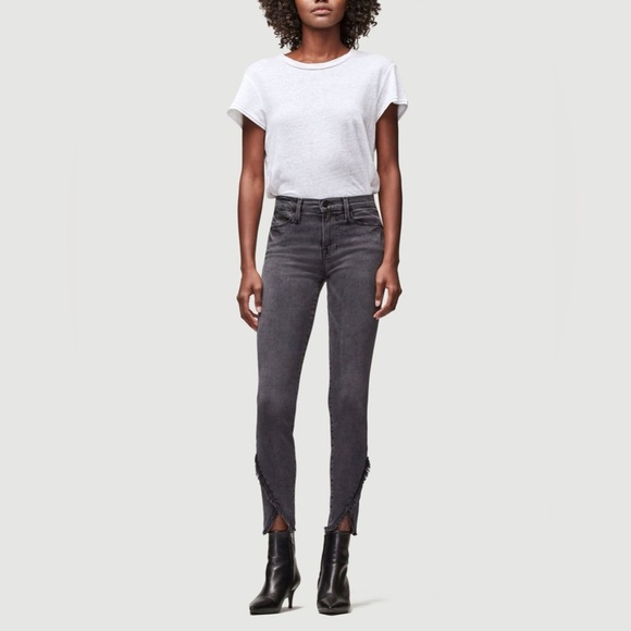 FRAME Denim Le High Skinny Jeans Charcoal Black Wash Asymmetrical Raw Hem - 27 - Picture 1 of 15